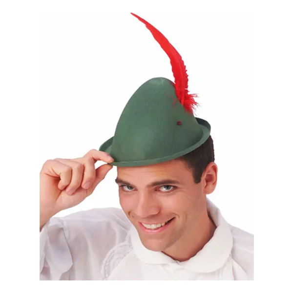 Yeşil Renk Kırmızı Tüylü Peter Pan Şapkası - Görsel 4