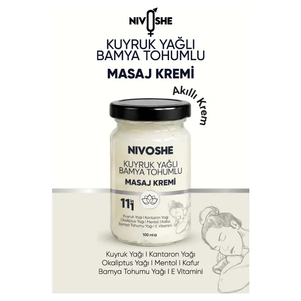 Nivoshe Kuyruk Yağlı Bamya Tohumlu Rahatlatıcı Bel, Boyun, Kol, Sırt, Diz, İçin Ağrı ve Akıllı Masaj Kremi - Beyaz - Sarı - Görsel 2