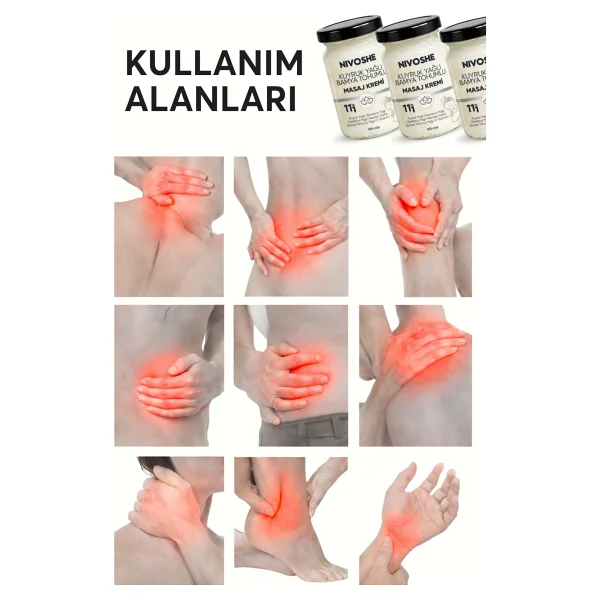 Nivoshe Kuyruk Yağlı Bamya Tohumlu Rahatlatıcı Bel, Boyun, Kol, Sırt, Diz, İçin Ağrı ve Akıllı Masaj Kremi - Beyaz - Sarı - Görsel 3