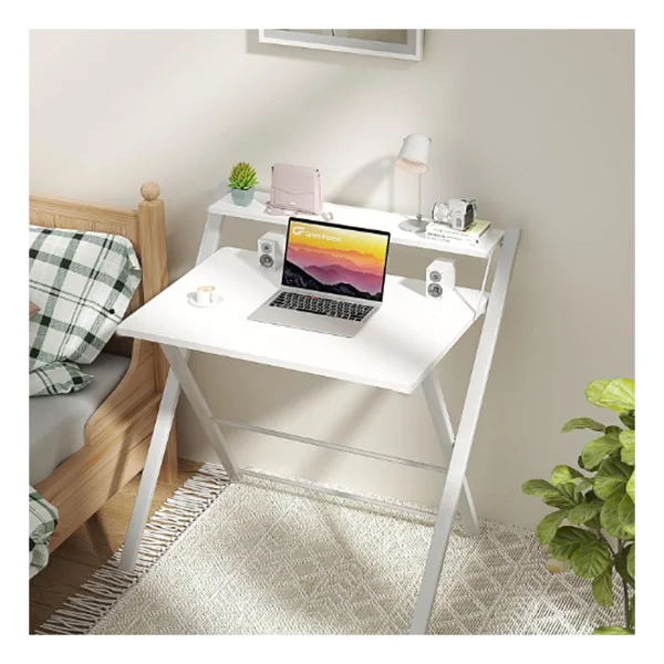 Ayz Bodo Metal Ayaklı Laptop Masası Katlanır Çalışma Masası Raflı Masa Katlanır Laptop Sehpası Beyaz - Beyaz - 70x52 - Görsel 7