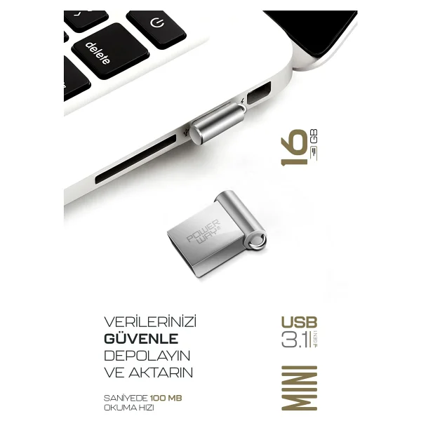 Powerway Premium 16 GB Mini USB 3.1 Metal Gövde Ultra Hızlı Flash Bellek Data Traveler - Gri - Görsel 4