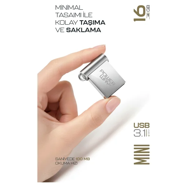 Powerway Premium 16 GB Mini USB 3.1 Metal Gövde Ultra Hızlı Flash Bellek Data Traveler - Gri - Görsel 5