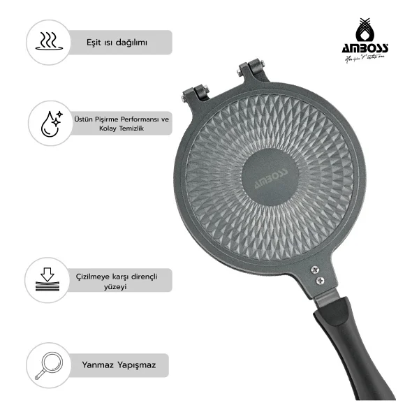 Amboss Kuvars Ocak Üstü 20 cm Döküm Waffle Tavası - Görsel 5