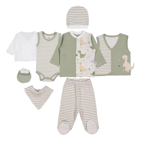 Civil Baby Dino Baskılı 8 Li Zıbın Setleri - Yeşil 0-1 Ay - 0 - 1 Ay - Haki - Yeşil - Görsel 3