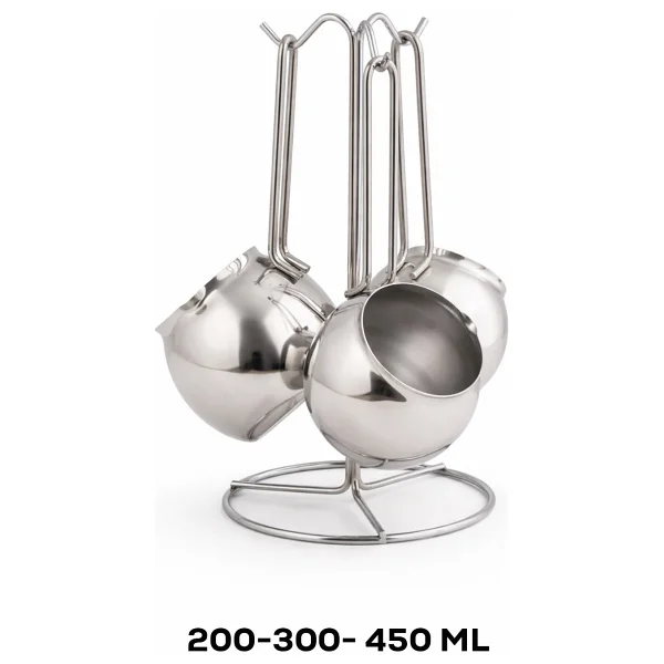 OMS 7032 Çelik Tombik 4lü Cezve Takımı Silver 200-300-450 ml - Görsel 4