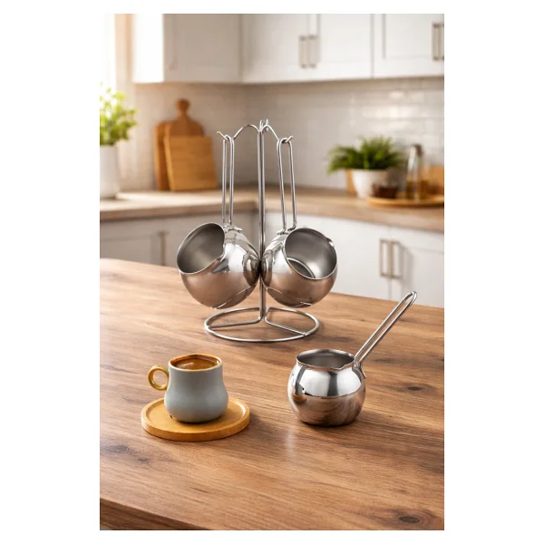 OMS 7032 Çelik Tombik 4lü Cezve Takımı Silver 200-300-450 ml - Görsel 3