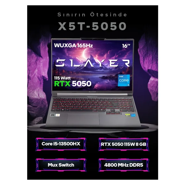 Game Garaj Slayer X5T-5050 i5-13500HX 32 GB 1 TB SSD RTX5050 16" WUXGA Gaming Laptop - Görsel 2