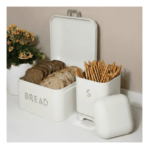 Sarkap Home Krem Galvaniz 5,6 L Bread Küçük Boy Ekmeklik - 200x140mm & 2 L Storage Kutu - 115x150mm Set - Görsel 4