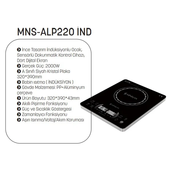 Minisan MNS-ALP220 Tekli Elektrikli İndüksüyon Ocak - Görsel 2