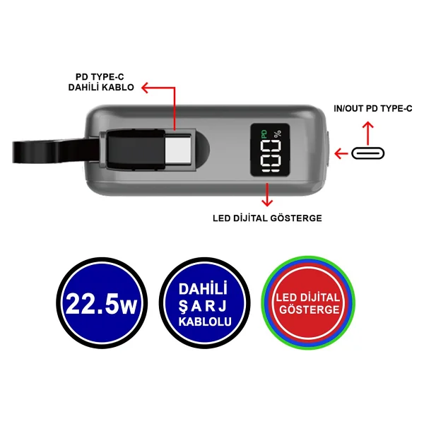 MTL MT4550 Gri 20000 mAh Hızlı Şarj Powerbank - Görsel 3