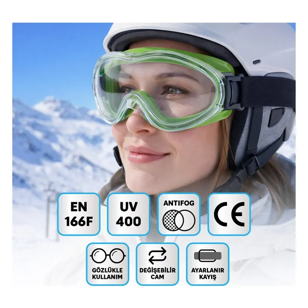Bellasimo Kayak Snowboard Gözlüğü Buğulanmaz Değiştirilebilir Şeffaf Camlı Antifog Kar Gözlük - Görsel 4
