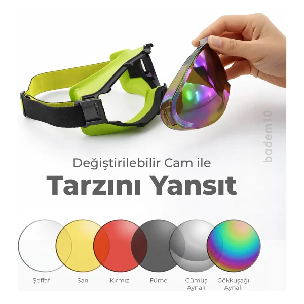 Bellasimo Kayak Snowboard Gözlüğü Buğulanmaz Değiştirilebilir Füme Camlı Antifog Kar Gözlük - Görsel 2