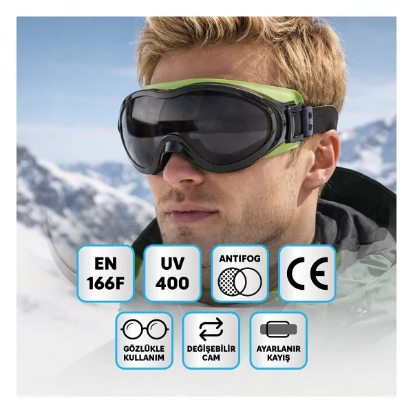 Bellasimo Kayak Snowboard Gözlüğü Buğulanmaz Değiştirilebilir Füme Camlı Antifog Kar Gözlük - Görsel 5