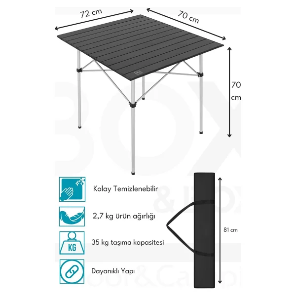 Box&Box XL 72x70 cm Alüminyum Katlanır Kamp Masası - Görsel 6