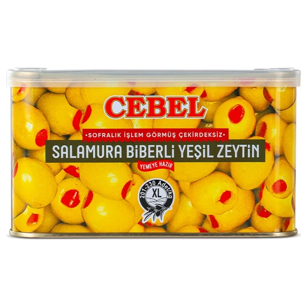 Cebel Salamura XL 201-230 Biberli Yeşil Zeytin Teneke 600 gr - Görsel 4