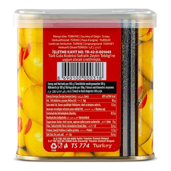 Cebel Salamura XL 201-230 Biberli Yeşil Zeytin Teneke 600 gr - Görsel 3