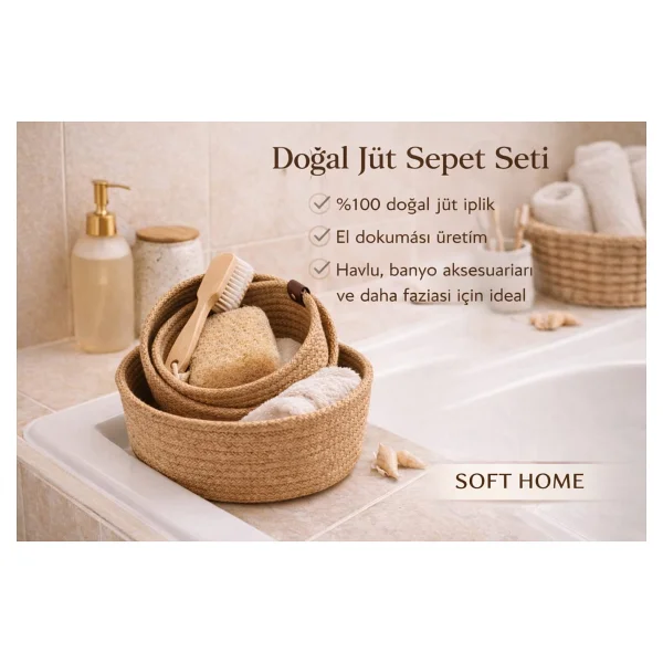 Soft Home 3'lü Jüt Organizer Sepet - Görsel 4