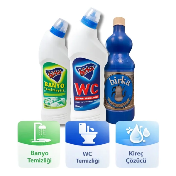 Birka 3'Lü Temizlik Seti Wc Tuvalet 750 Ml + Banyo Temizleyici 750 Ml + Pas Ve Kireç Çözücü 1 L - Görsel 6