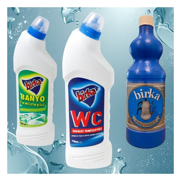 Birka 3'Lü Temizlik Seti Wc Tuvalet 750 Ml + Banyo Temizleyici 750 Ml + Pas Ve Kireç Çözücü 1 L - Görsel 2
