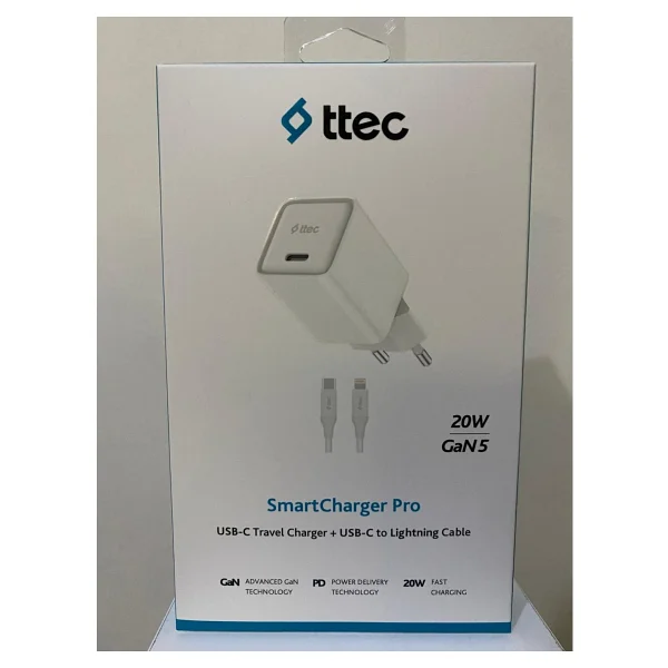 Ttec 2TC20LB ttec SmartCharger 20W PD GAN Seyahat Hızlı Şarj Aleti + USB-C - Lightning 150cm Kablo - Görsel 4
