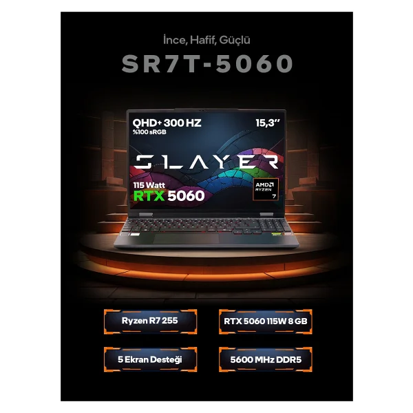 Game Garaj Slayer SR7T-5060 C2 Ryzen 7 255 32 GB 1 TB SSD RTX5060 15.3" WQXGA Gaming Laptop - Görsel 2