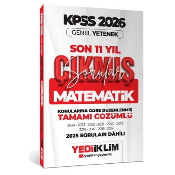 Yediiklim Yayınları 2026 KPSS Genel Yetenek Matematik Konularına Göre Tamamı Çözümlü Son 11 Yıl Çıkmış Sorular - Görsel 2