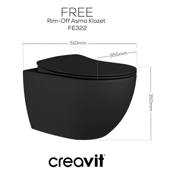 Creavit Free Rim-Off FE322-00CM00E Antrasit Mat Asma Klozet - Görsel 2