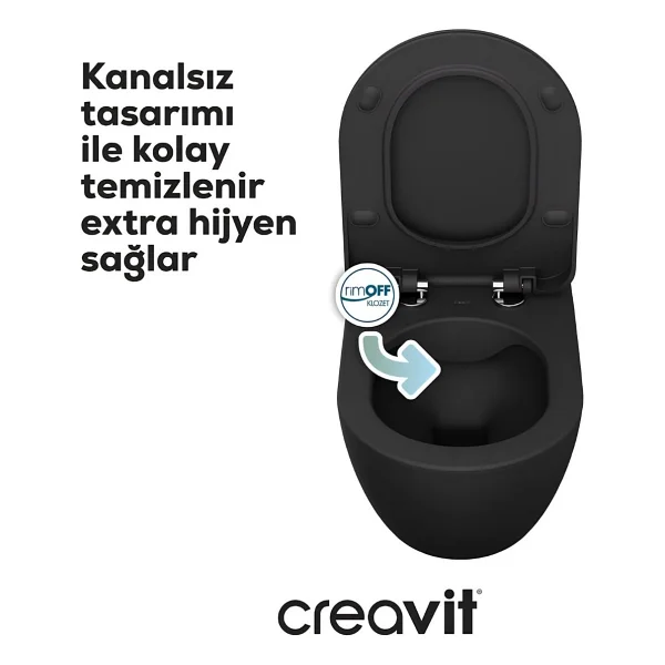Creavit Free Rim-Off FE322-00CM00E Antrasit Mat Asma Klozet - Görsel 3