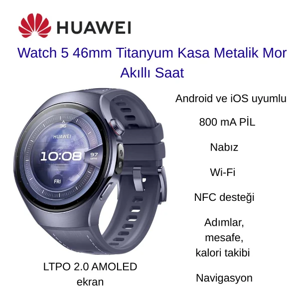 Huawei Watch 5 46mm Titanyum Kasa Metalik Mor Akıllı Saat - Görsel 10
