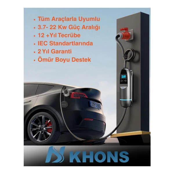 Khons 22 kW 5 m Taşınabilir Elektrikli Araç Şarj İstasyonu - Görsel 2