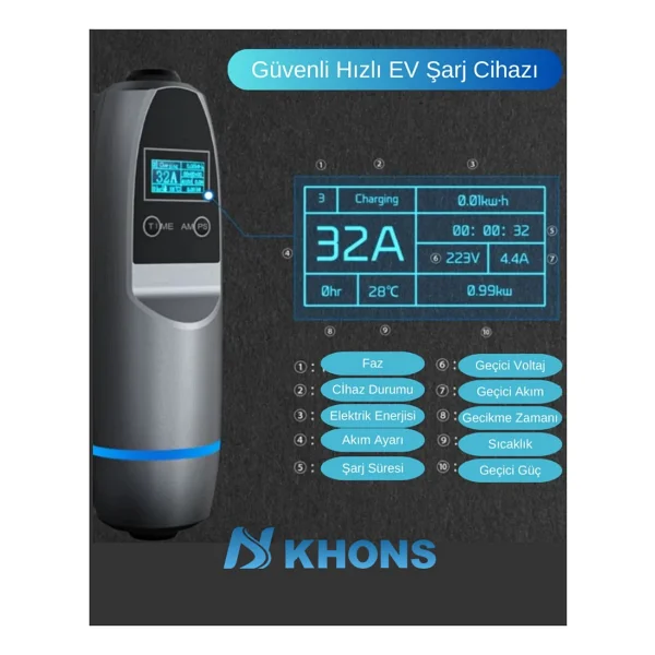 Khons 22 kW 5 m Taşınabilir Elektrikli Araç Şarj İstasyonu - Görsel 4