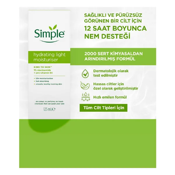 Simple Su Bazlı Nemlendirici 12 Saate Kadar Etklili Hassas Ciltler İçin 125 ml - Görsel 5