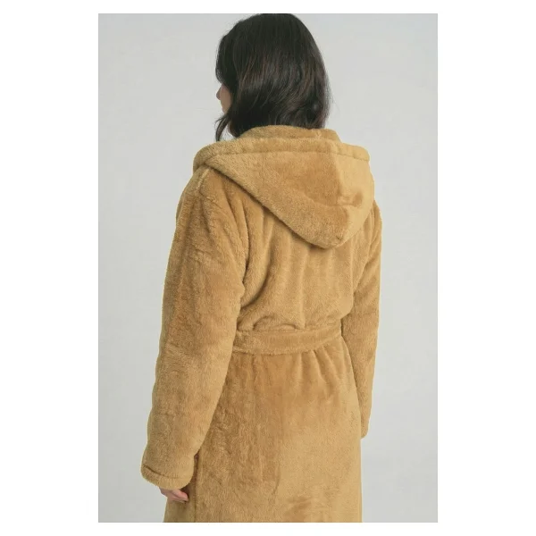 Sevim Kapüşonlu Wellsoft Sabahlık & Peluş Bornoz - Yumuşak, Polar Unisex Sabahlık-Bej - XL - 2XL - Görsel 8