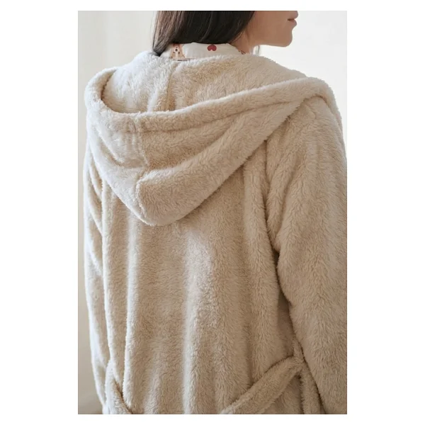 Sevim Kapüşonlu Wellsoft Sabahlık & Peluş Bornoz - Yumuşak, Polar Unisex Sabahlık-Bej - XL - 2XL - Görsel 3