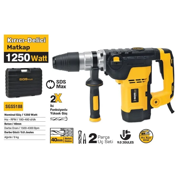 Sgs Kırıcı-Delici Matkap 1250W 40Mm 9Kg 9 Joules - Görsel 4