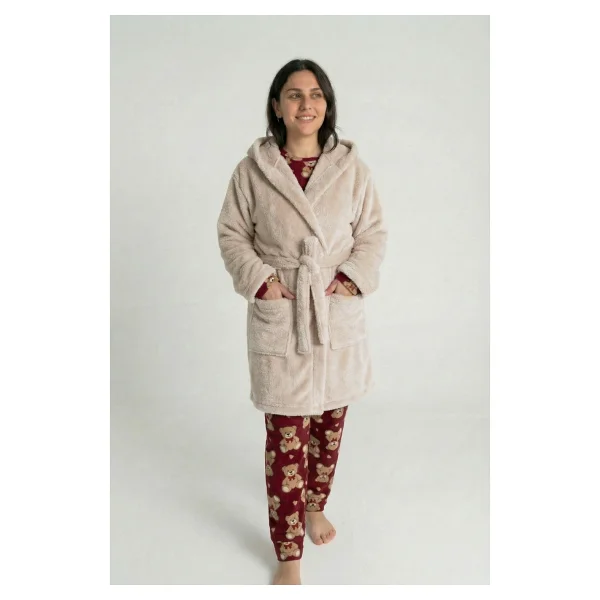 Sevim Kapüşonlu Wellsoft Sabahlık & Peluş Bornoz - Yumuşak, Polar Unisex Sabahlık-Gri - S - M - Görsel 9