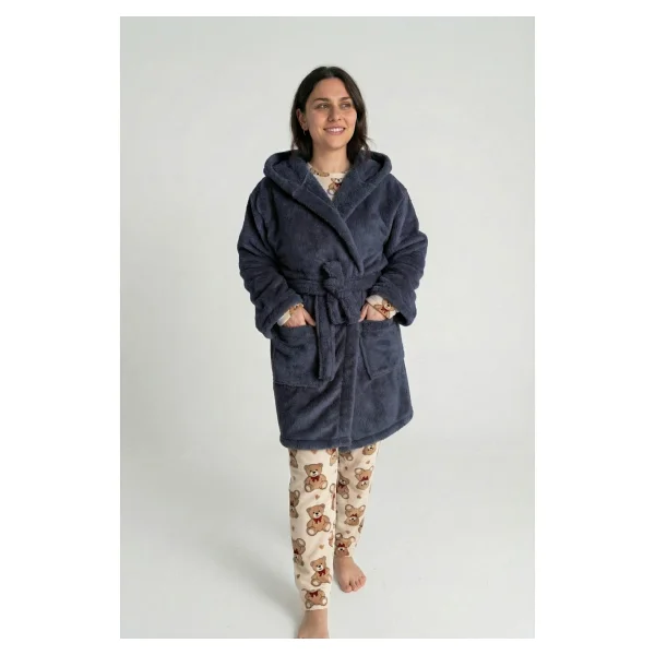 Sevim Kapüşonlu Wellsoft Sabahlık & Peluş Bornoz - Yumuşak, Polar Unisex Sabahlık-Gri - S - M - Görsel 7