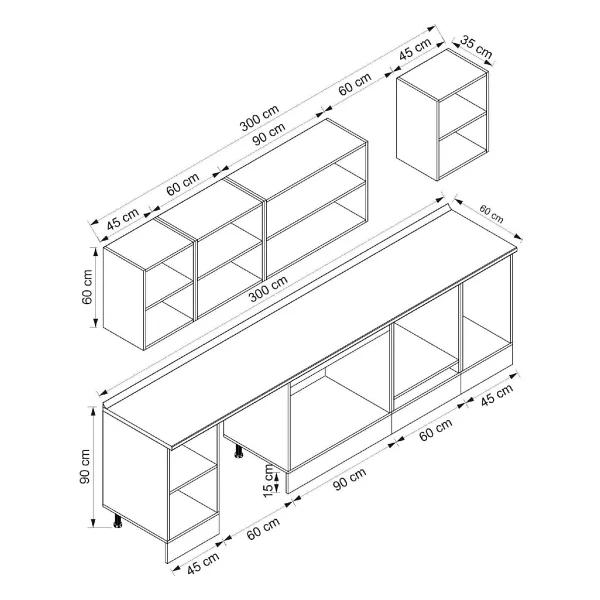 Alvinka 300x210 Cm High Gloss Mdf Mutfak Dolabı Beyaz Beyaz M-e90s45s45-2 - Görsel 6