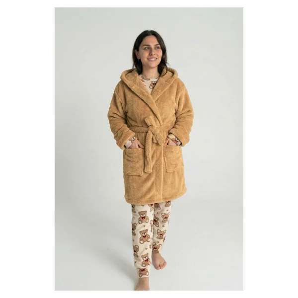 Sevim Kapüşonlu Wellsoft Sabahlık & Peluş Bornoz - Yumuşak, Polar Unisex Sabahlık-Gri - S - M - Görsel 8