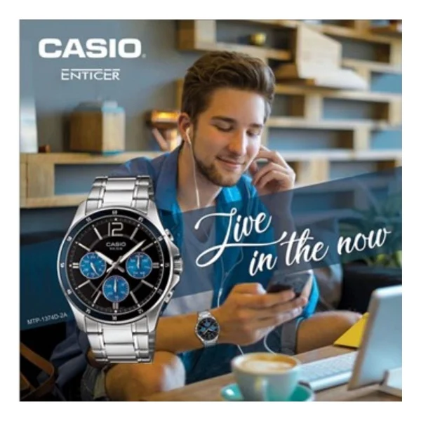Casio Standart MTP-1374D-2AVDF Çelik Kordon Siyah-Mavi Erkek Kol Saati - Görsel 3