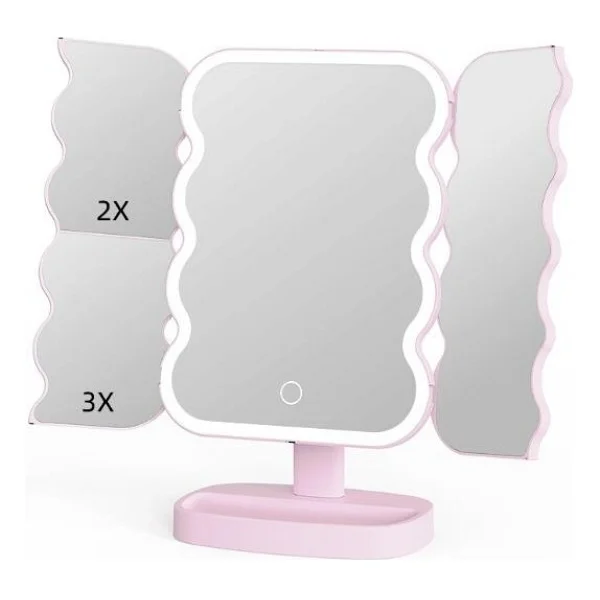 Valkyrie XR-750 LED Işıklı Katlanabilir Makyaj Aynası - 2x 3x Büyütme Modu - Dokunmatik Touch Ekran - Pilli - Pembe - Görsel 8