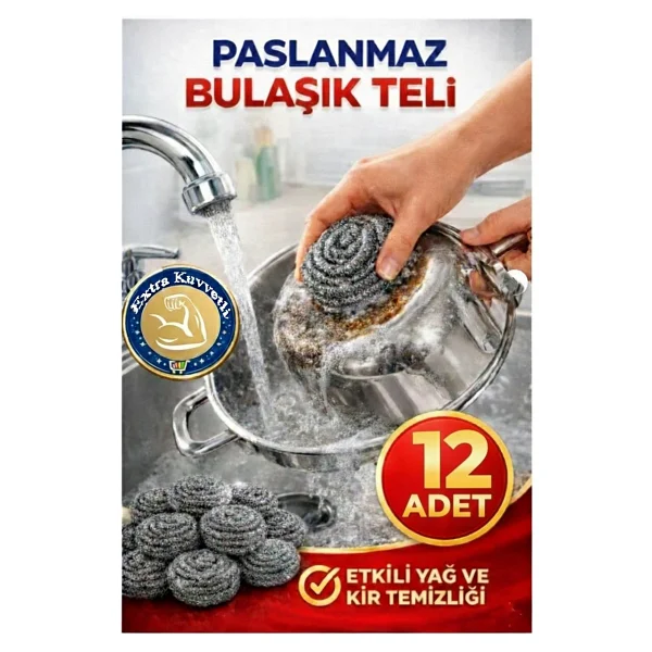Artlantis Bulaşık Teli Ovma Teli 12 Adet Pratik Ekonomik Toptel Sürtme Teli Lavabo Mutfak Banyo Temizlik Teli Sert Yüzey Için - Gümüş - Gri - Standart - Görsel 6