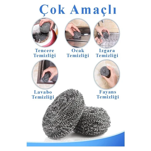 Artlantis Bulaşık Teli Ovma Teli 12 Adet Pratik Ekonomik Toptel Sürtme Teli Lavabo Mutfak Banyo Temizlik Teli Sert Yüzey Için - Gümüş - Gri - Standart - Görsel 2