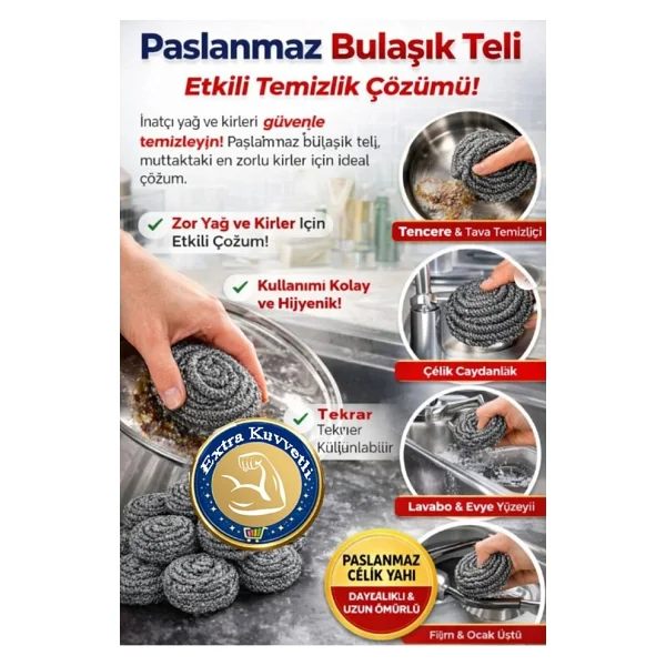 Artlantis Bulaşık Teli Ovma Teli 12 Adet Pratik Ekonomik Toptel Sürtme Teli Lavabo Mutfak Banyo Temizlik Teli Sert Yüzey Için - Gümüş - Gri - Standart - Görsel 3