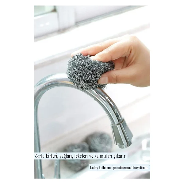 Artlantis Bulaşık Teli Ovma Teli 12 Adet Pratik Ekonomik Toptel Sürtme Teli Lavabo Mutfak Banyo Temizlik Teli Sert Yüzey Için - Gümüş - Gri - Standart - Görsel 5