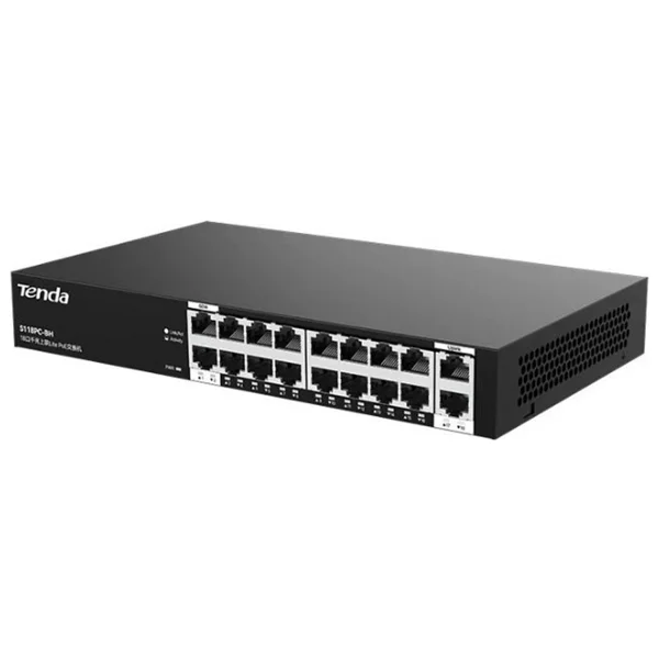 Tenda S218GPC-BH 18 Port 10/100 16 Port PoE 2 Port Uplink 167W Yonetilemez Desktop Switch - Görsel 2