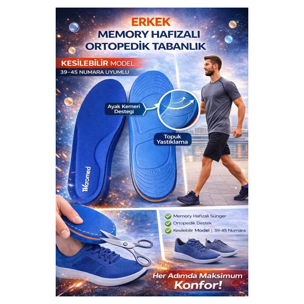 Wicromed Memory Hafızalı Ortopedik Tabanlık Spor Tabanlık Konfor Yürüyüş Bay Bayan - 45 - 46 - Görsel 2