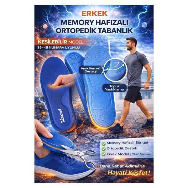 Wicromed Memory Hafızalı Ortopedik Tabanlık Spor Tabanlık Konfor Yürüyüş Bay Bayan - 45 - 46 - Görsel 4