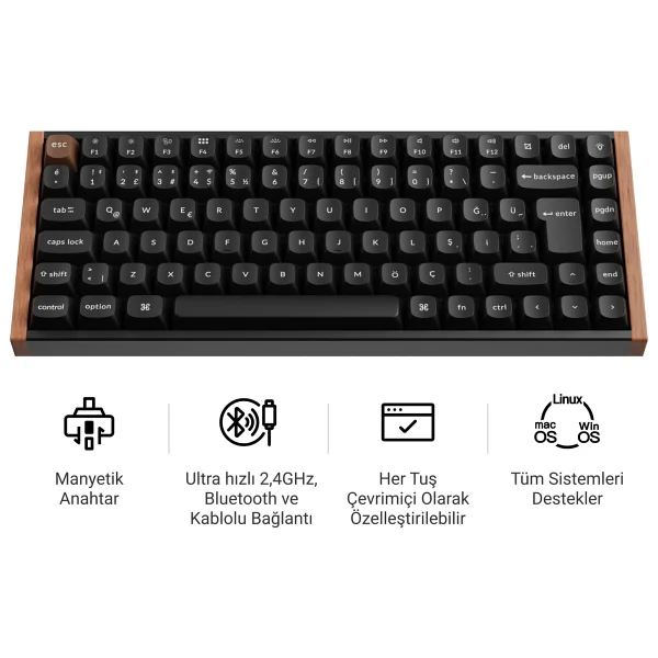 Keychron K2 HE Special Edition Siyah RGB %75 TKL Magnetic Nebula Switch Kablolu/Kablosuz Mekanik Oyuncu Klavyesi - Görsel 6