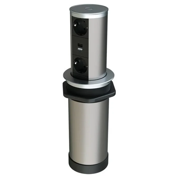 Metalline Tower-Line Bas-Aç Masaüstü Priz Kutusu USB-A , USB-C - Gümüş - Görsel 5